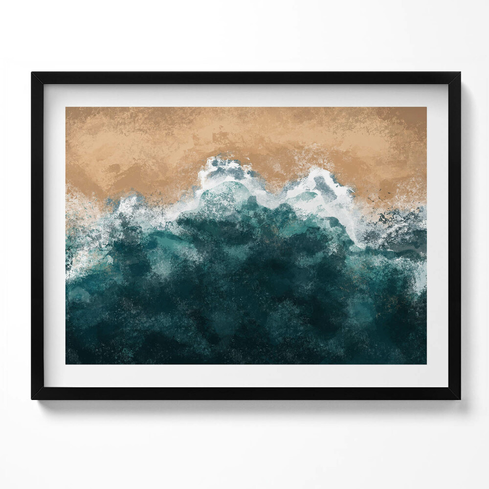 Obraz s rámem Ilustrace mořských vln a pláže z ptačí perspektivy