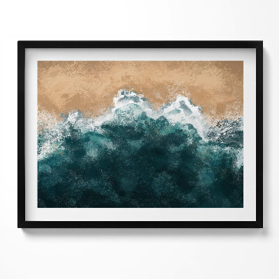 Obraz s rámem Ilustrace mořských vln a pláže z ptačí perspektivy