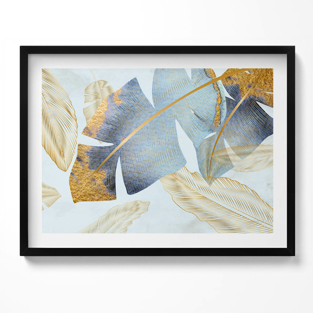 Obraz s rámem Glamour banánové listy se zlatem