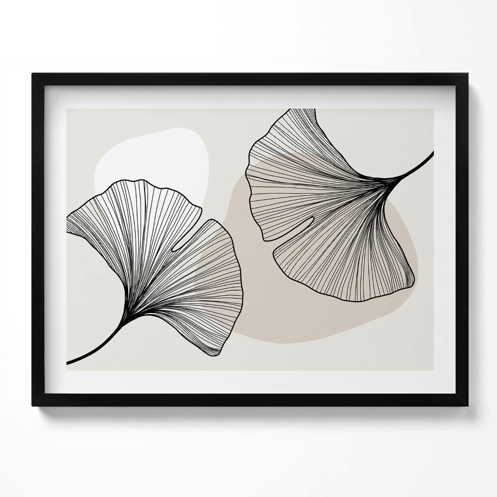 Obraz s rámem Lineární listy ginkga v boho stylu