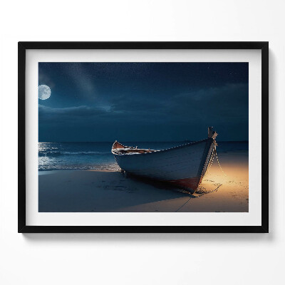 Obraz s rámem Loď na břehu pláže v noci