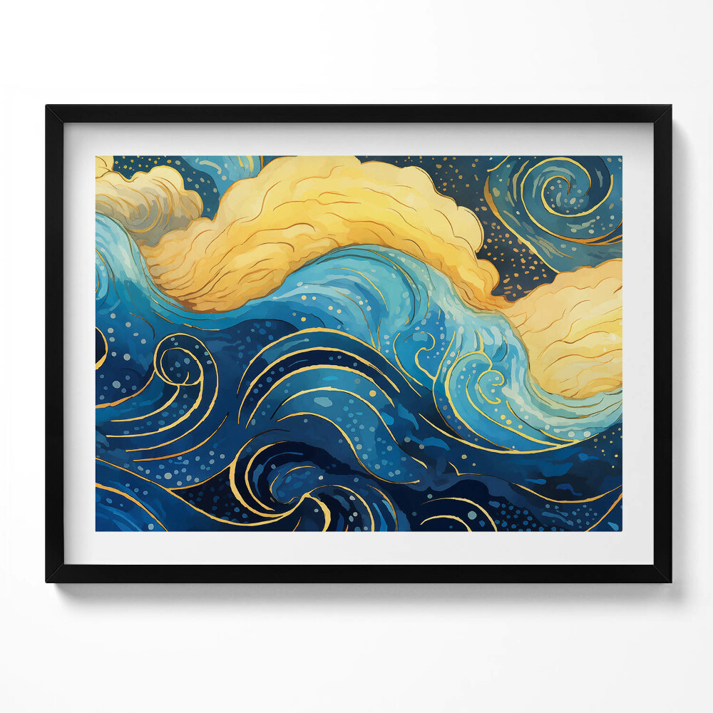 Obraz s rámem Mraky abstrakce se zlatem