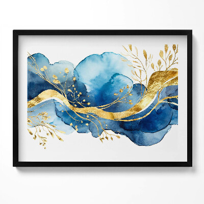Obraz s rámem Abstrakce zlatých rostlin na modrém pozadí