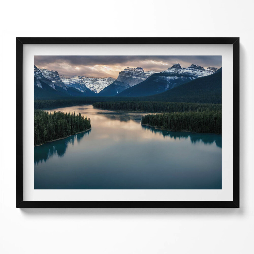 Obraz s rámem Krajina řeky lesů a hor