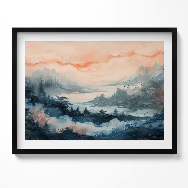 Obraz s rámem Abstraktní krajina hor a lesů