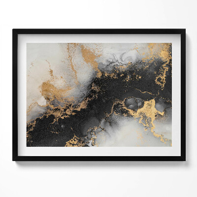 Obraz s rámem Černá a bílá abstrakce se zlatem