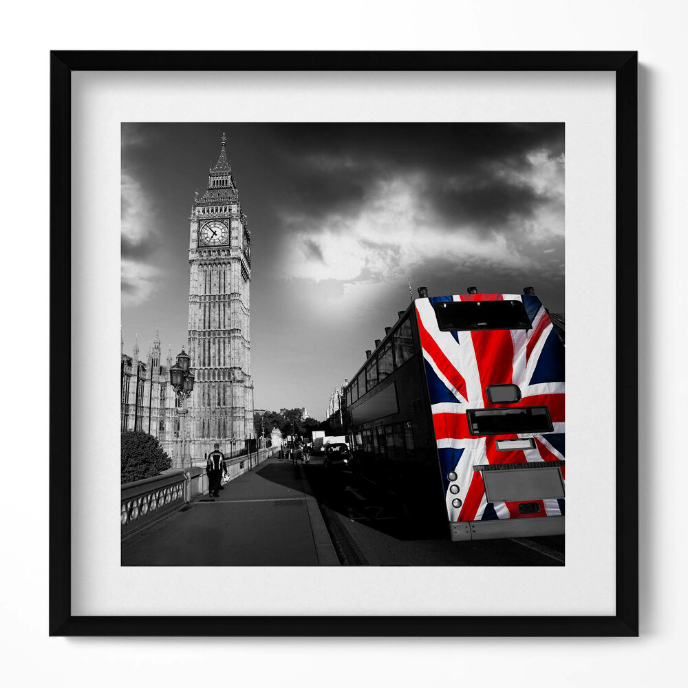 Obraz v rámu efektivní Big Ben a autobus v Londýně