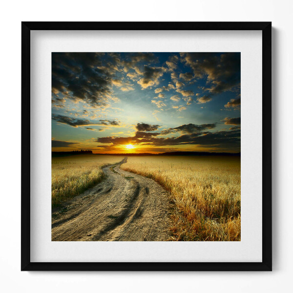 Obraz v rámu efektivní Polní cesta a západ slunce