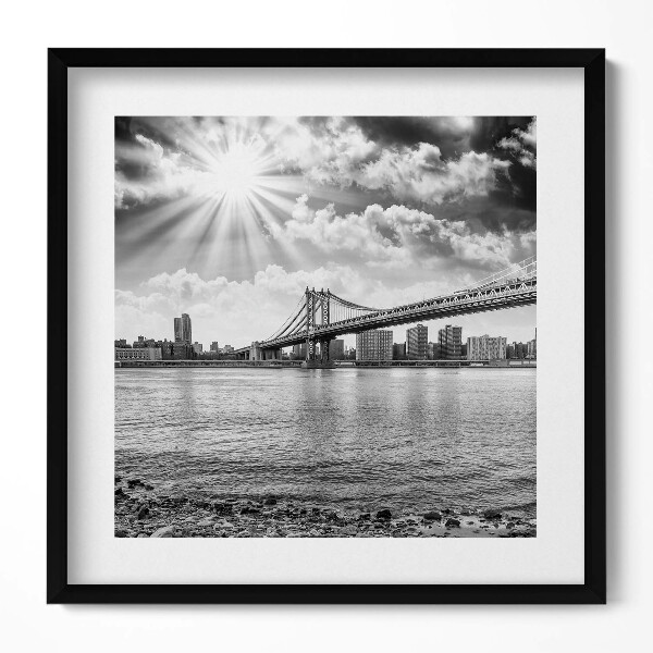 Obraz v rámu efektivní Černobílý Brooklynský most v New Yorku
