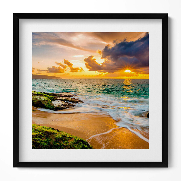 Obraz v rámu efektivní Břeh pláže při západu slunce