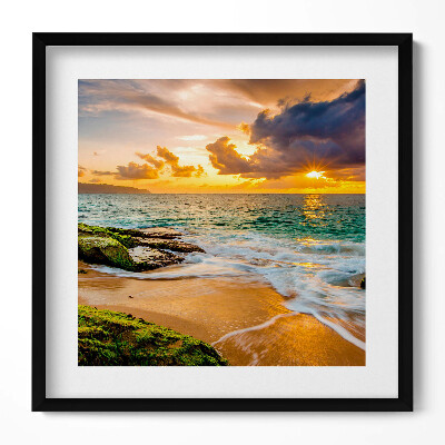 Obraz v rámu efektivní Břeh pláže při západu slunce