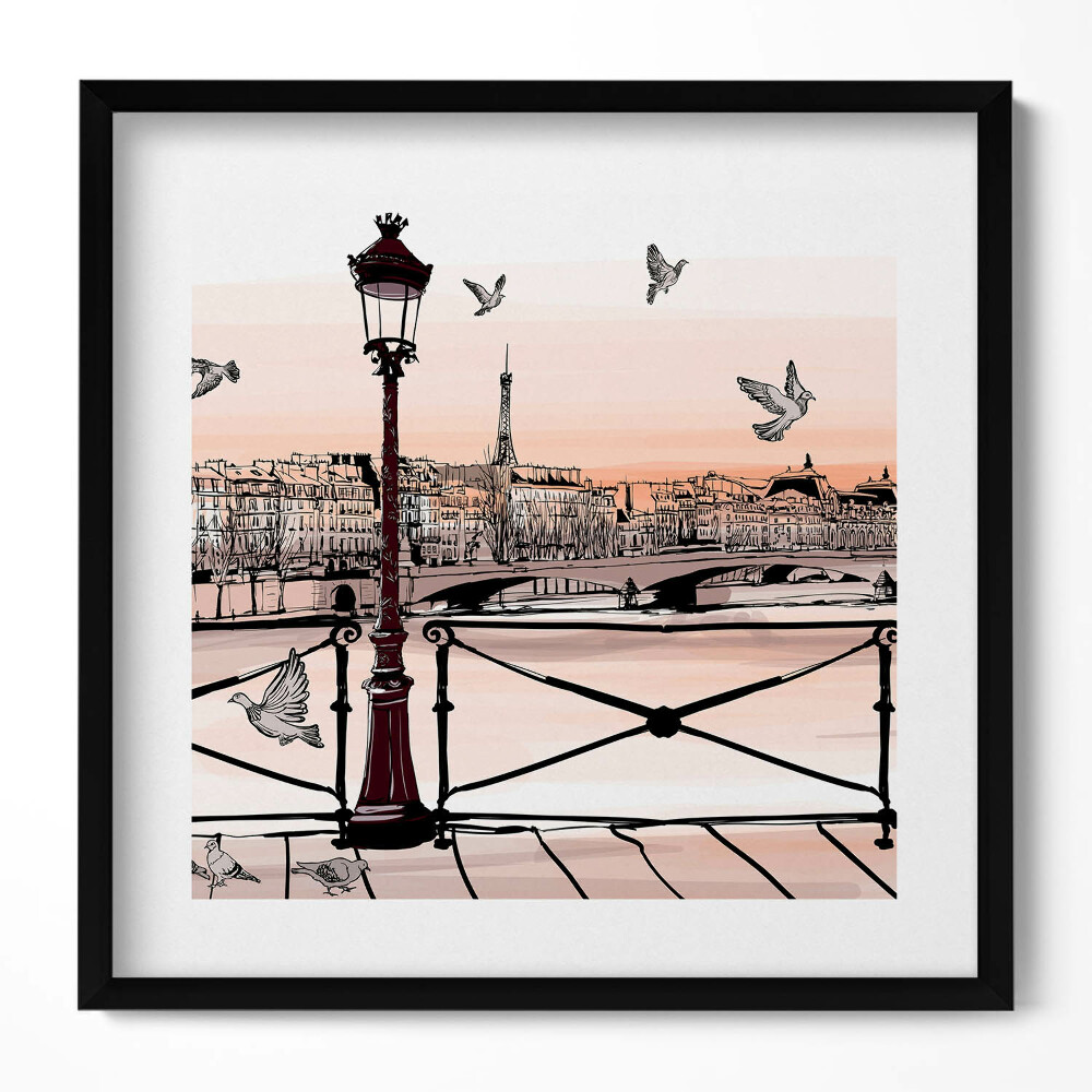 Obraz v rámu efektivní Západ slunce nad Seinou