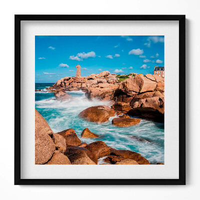 Obraz v rámu efektivní Voda, skály a maják