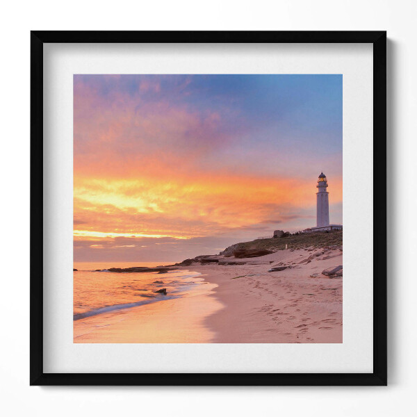 Obraz v rámu efektivní Mořská krajina s pláží a majákem