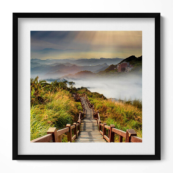 Obraz v rámu efektivní Pohled na schody v horách