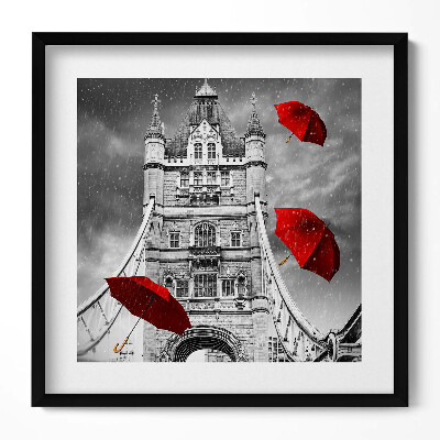 Obraz v rámu efektivní Červené deštníky na London Bridge
