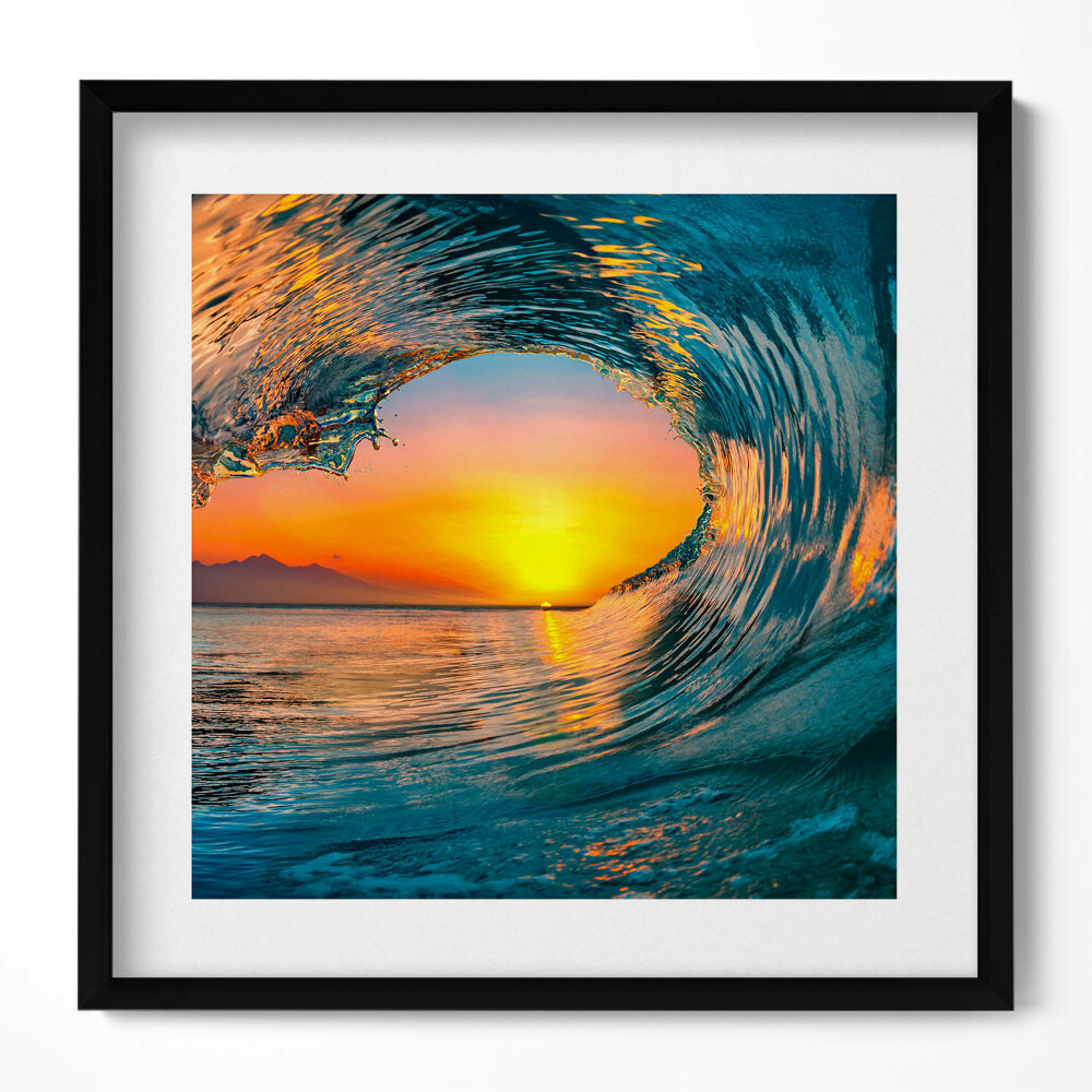 Obraz v rámu efektivní Vodní vlna při západu slunce