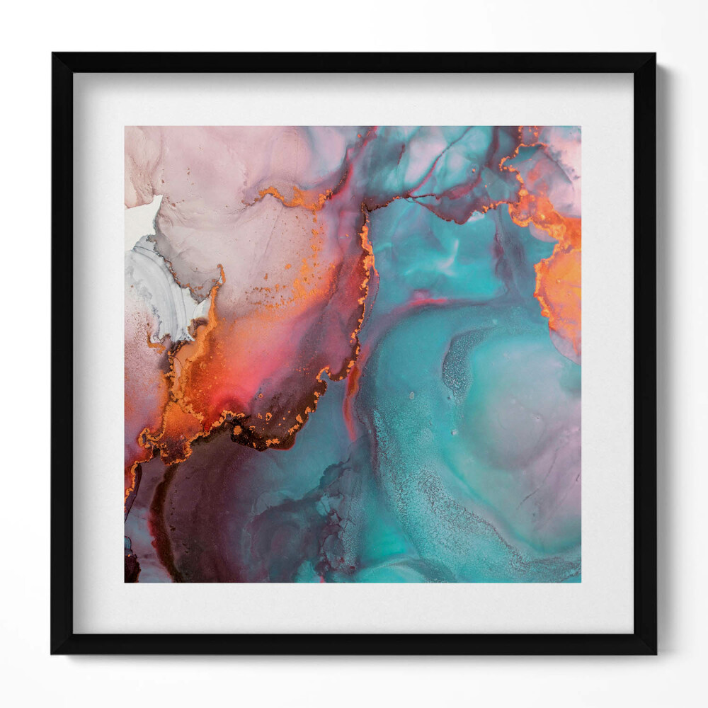 Obraz v rámu efektivní Tyrkysový a zlatý mramor