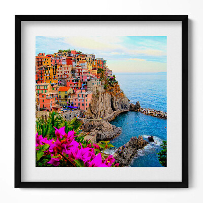 Obraz v rámu efektivní Květiny a pobřeží Cinque Terre Itálie