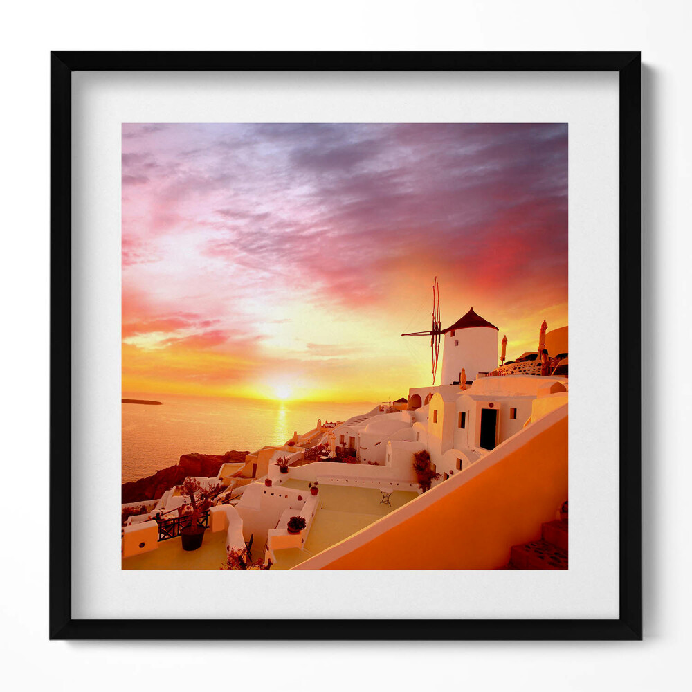 Obraz v rámu efektivní Santorini se starým větrným mlýnem