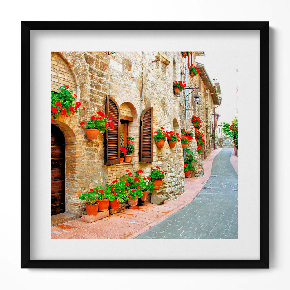 Obraz v rámu efektivní Malebná ulice s květinami