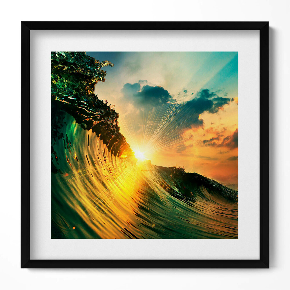 Obraz v rámu efektivní Vlna na moři a západ slunce