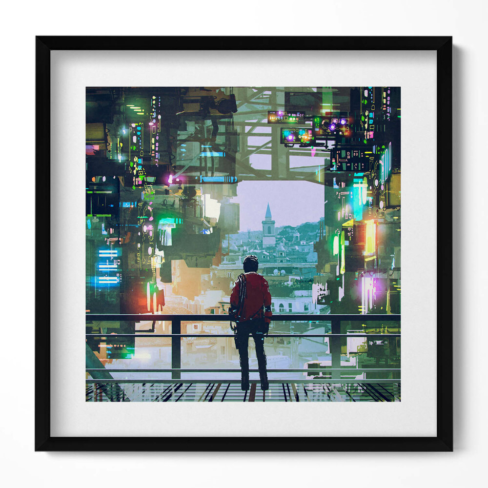 Obraz v rámu efektivní Kyberpunkové město