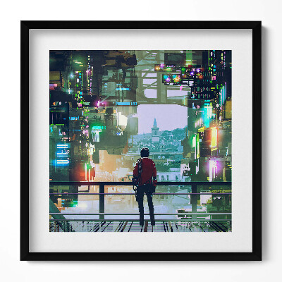 Obraz v rámu efektivní Kyberpunkové město