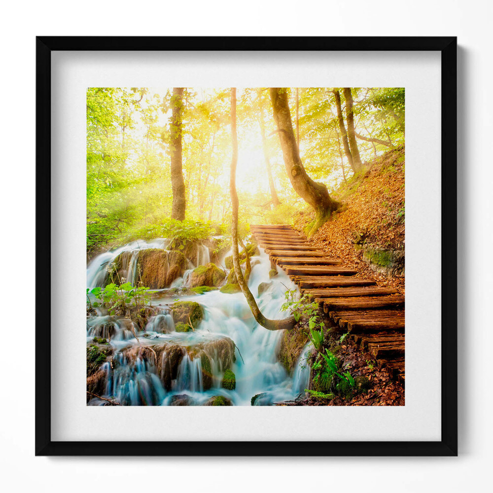 Obraz v rámu efektivní Potok a schody v lese