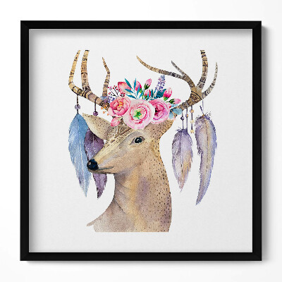 Obraz v rámu efektivní Jelení hlava a květiny