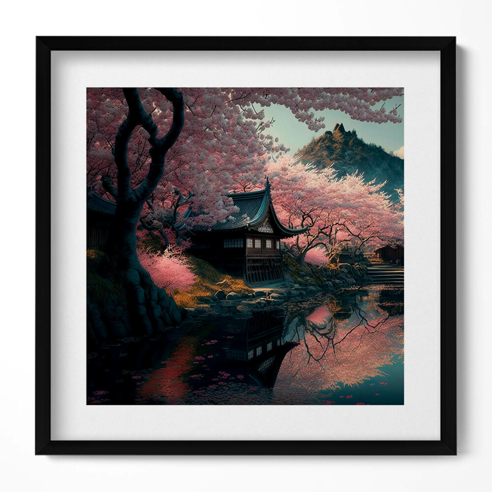 Obraz v rámu efektivní Krásný asijský třešňový květ