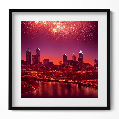 Obraz v rámu efektivní Město v noci ohňostroj ve Philadelphii
