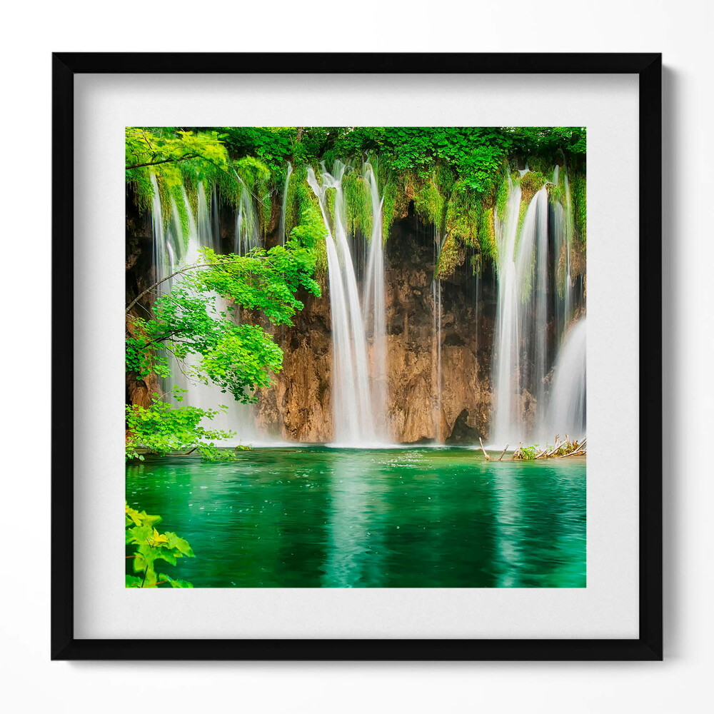 Obraz v rámu efektivní Příroda - jezero vodopád a vegetace