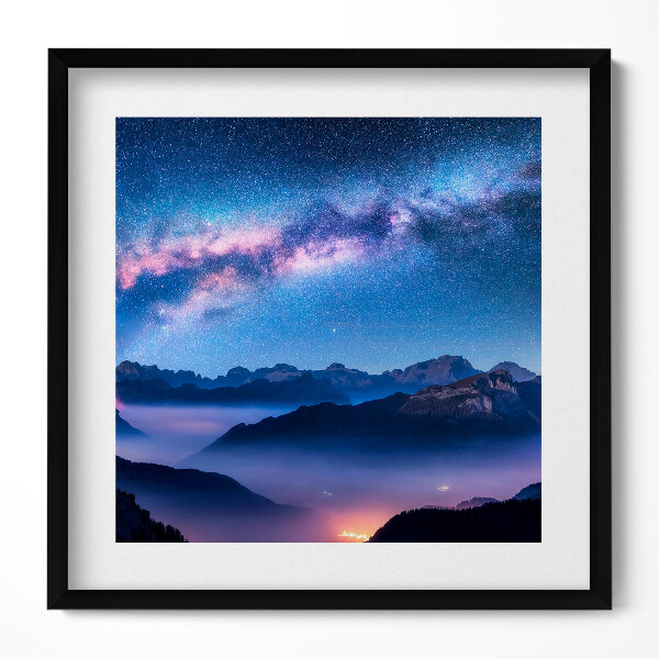 Obraz v rámu efektivní Hvězdná obloha nad horami