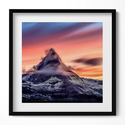 Obraz v rámu efektivní Osamělá hora při západu slunce