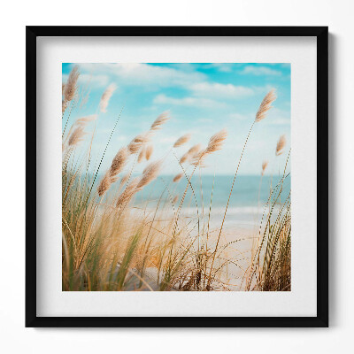 Obraz v rámu efektivní Krajina plážové trávy a moře boho stylu