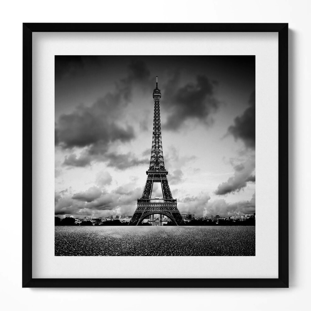 Obraz v rámu efektivní Černobílá krajina Francie s Eiffelovou věží