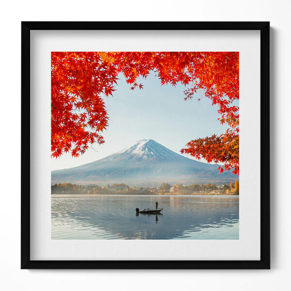 Obraz v rámu efektivní Krajina hory Fuji pod červeným stromem