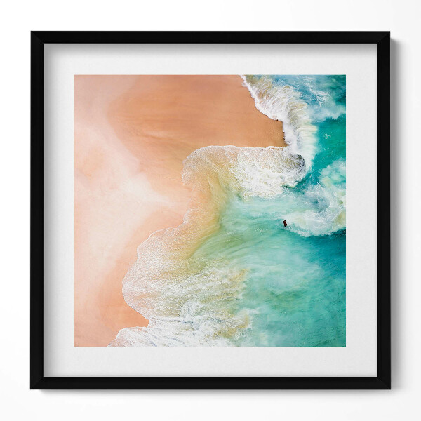 Obraz v rámu efektivní Mořské vlny a pláž z ptačí perspektivy