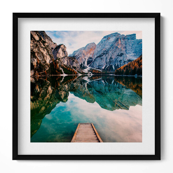 Obraz v rámu efektivní Výhled na hory, jezero a lesy