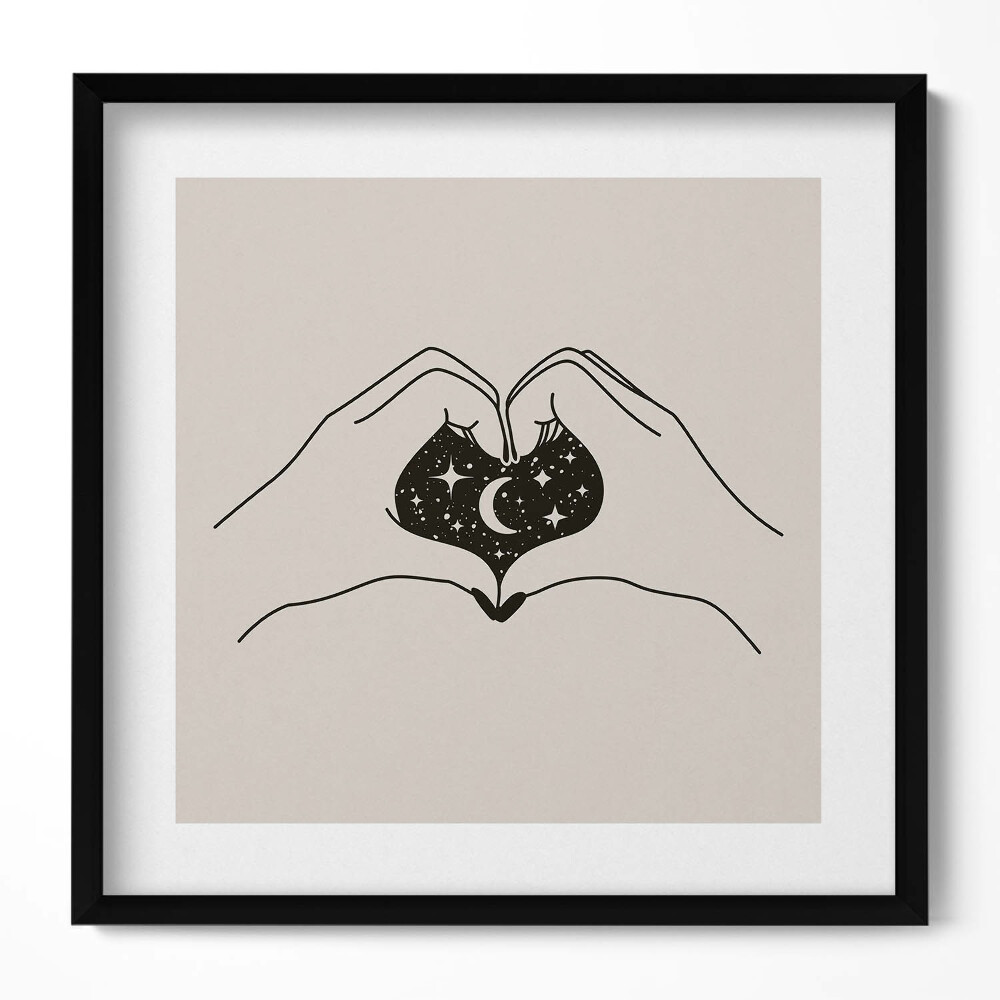 Obraz v rámu efektivní Srdce z palmy a kosmu - ilustrace