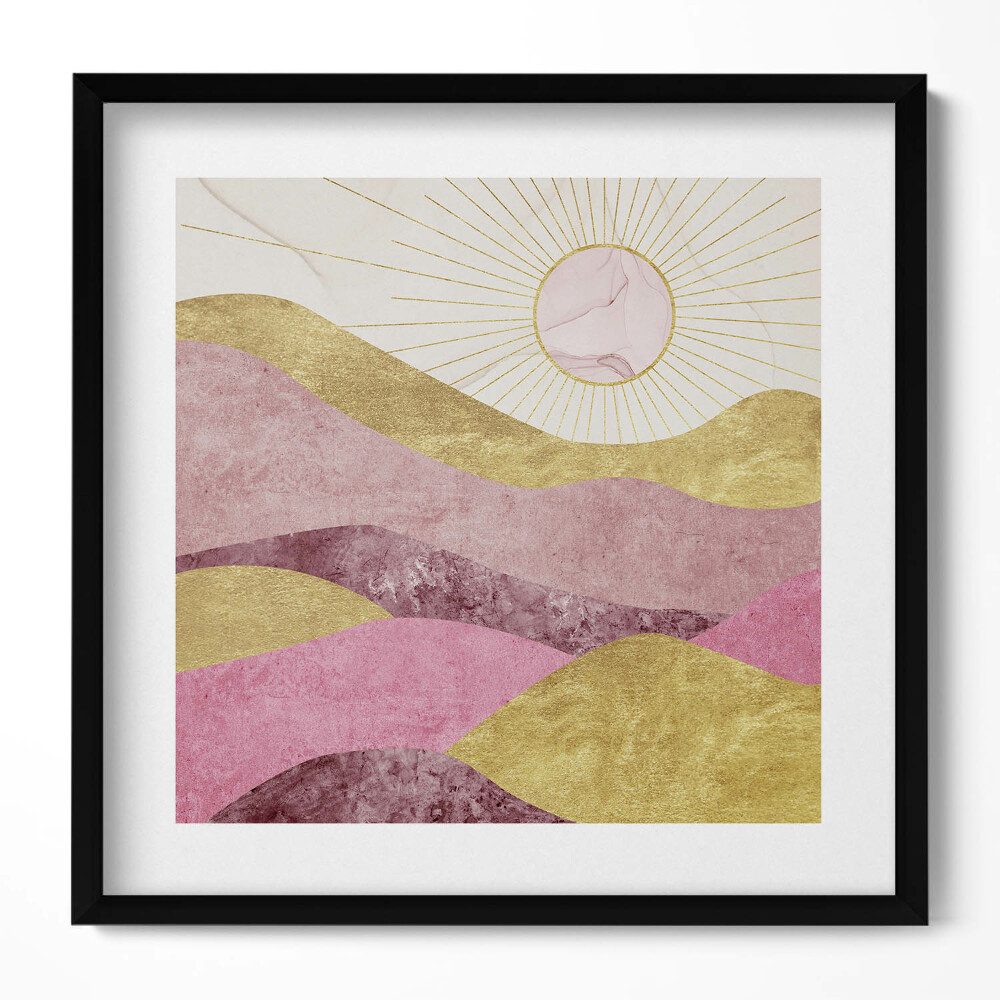 Obraz v rámu efektivní Abstraktní krajina zlatých hor a slunce