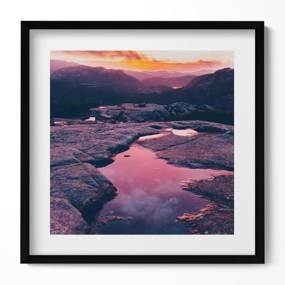 Obraz v rámu efektivní Horská krajina při západu slunce