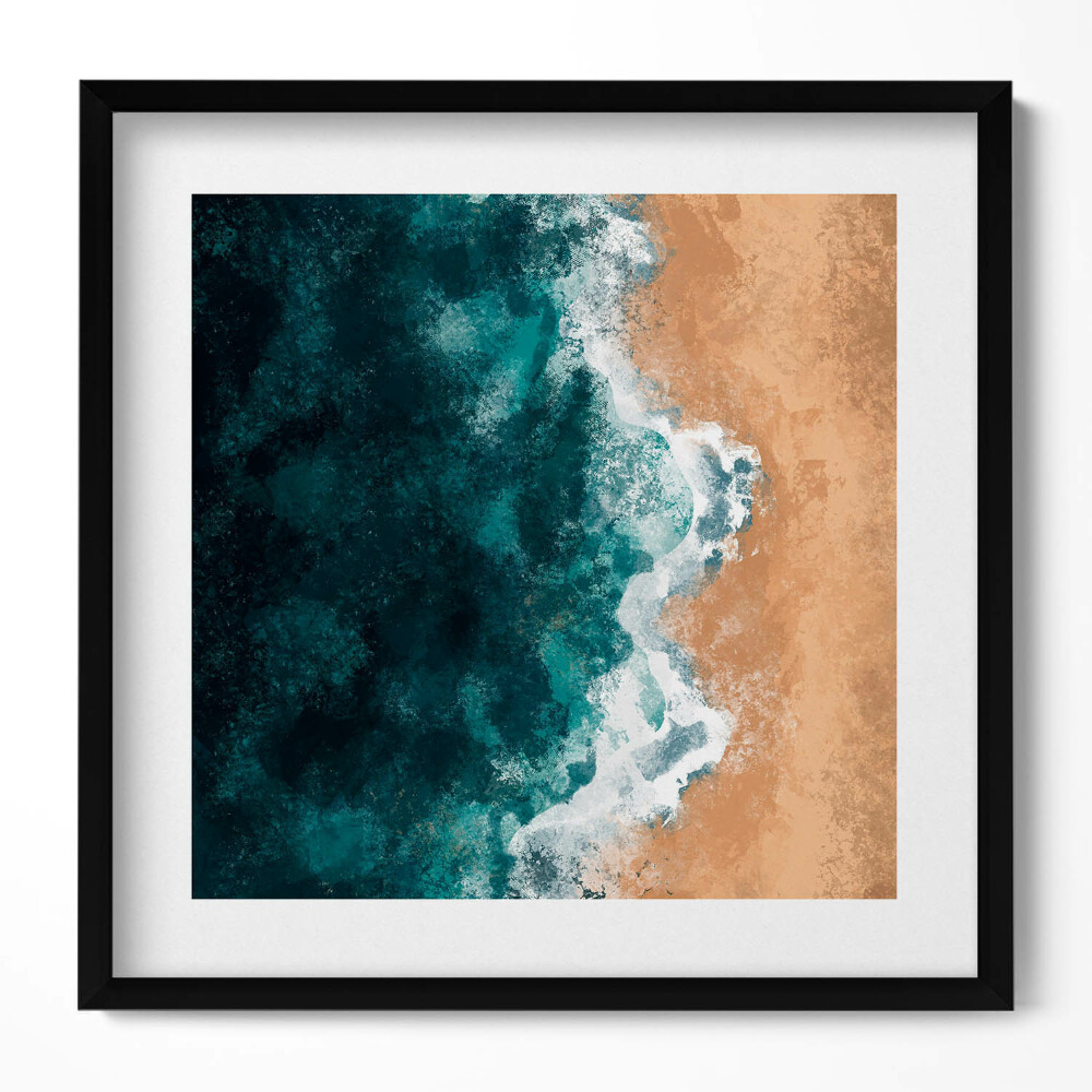 Obraz v rámu efektivní Ilustrace mořských vln a pláže z ptačí perspektivy