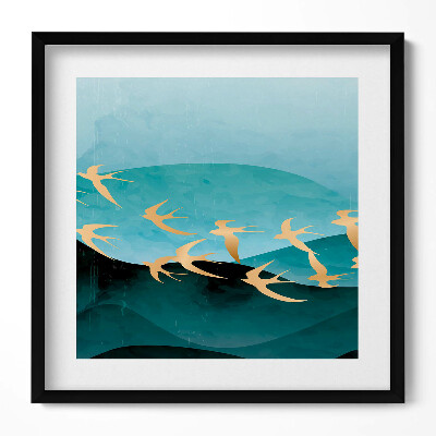 Obraz v rámu efektivní Ilustrace zlatých ptáků na obloze