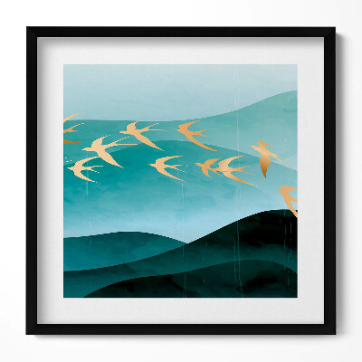 Obraz v rámu efektivní Ilustrace zlatých ptáků na obloze