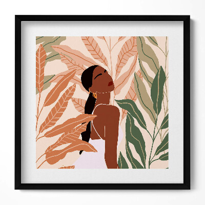 Obraz v rámu efektivní Ilustrace ženy mezi listy v boho stylu