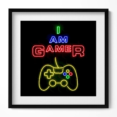 Obraz v rámu efektivní Neonový nápis pro hráče „Jsem hráč“