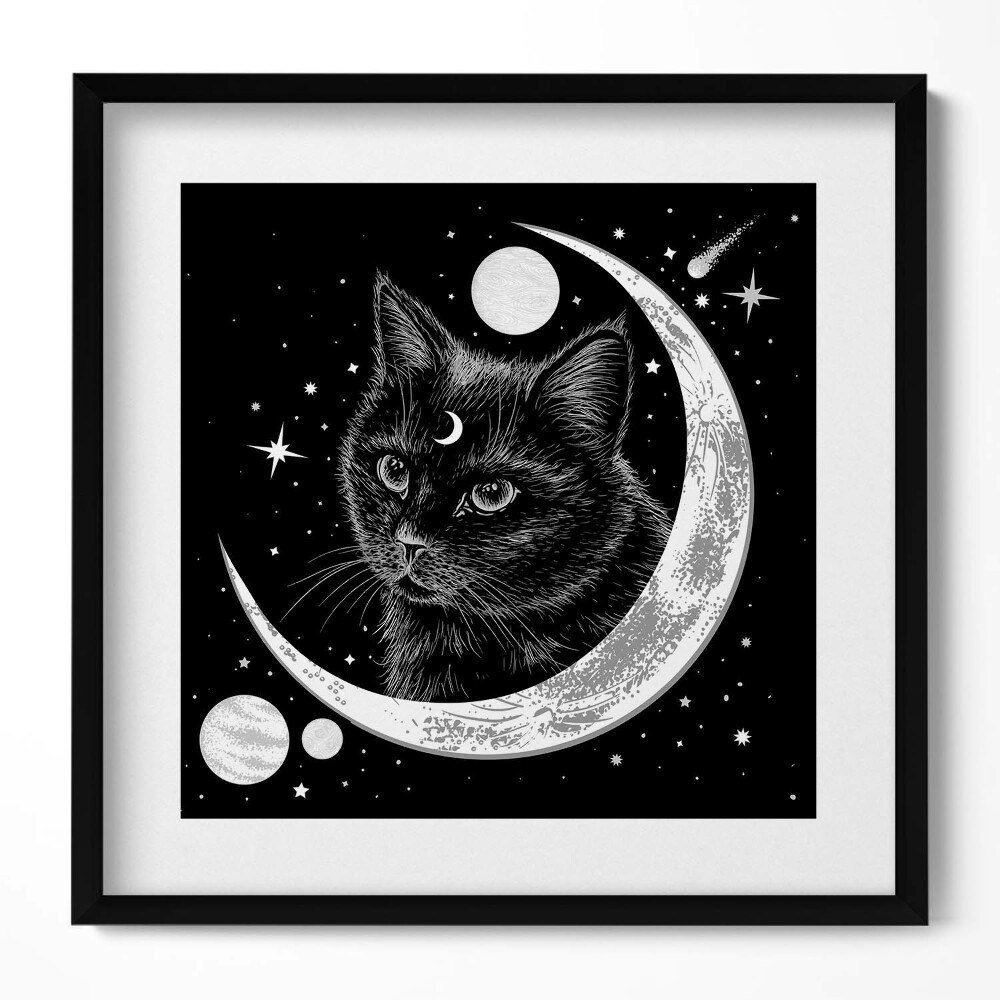 Obraz v rámu efektivní Kouzelná černá kočka a prostor