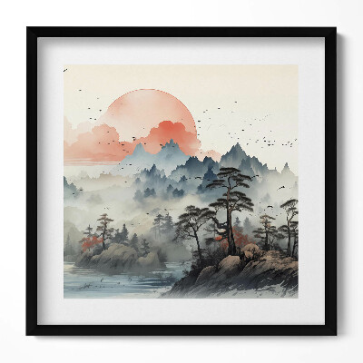 Obraz v rámu efektivní Horská lesní krajina v japonském stylu